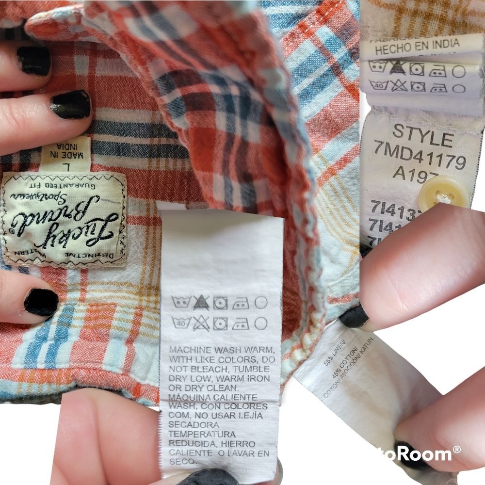 🎉🎉HP!🎈🎈Lucky Brand Plaid Short Sleeve Button-Down Shirt - L - Picture 4 of 6